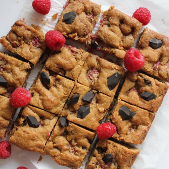 RASPBERRY CHOCOLATE CHUNK BLONDIES