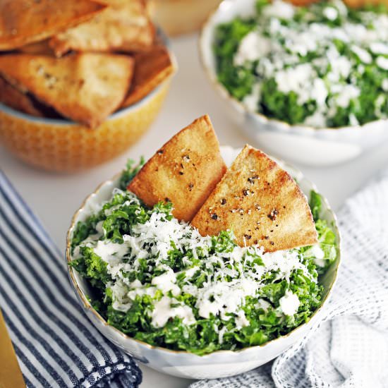 Parmesan Kale Salad with Pita Chips