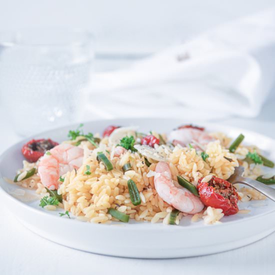 Orzo with shrimp and string beans