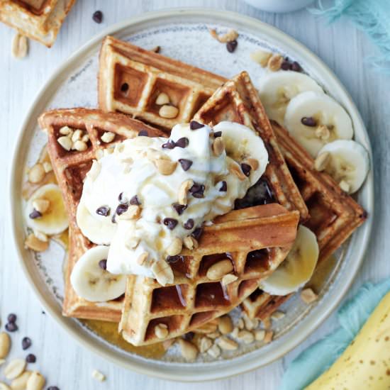 Banana Chocolate Protein Waffles
