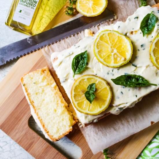 Lemon Loaf Cake with Basil Frosting