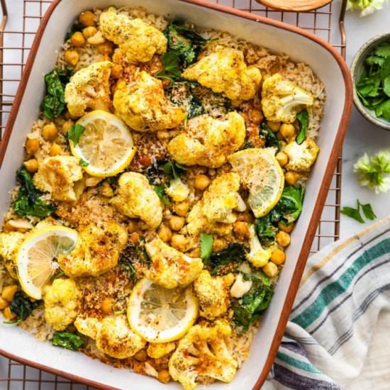 Curried Chickpea Cauliflower Bake