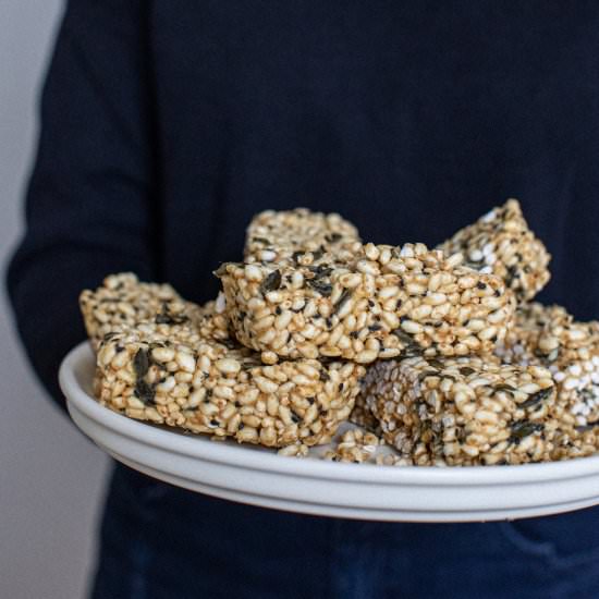 Peanut maple rice crispy snack bars