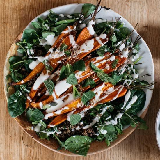 Roast carrot salad, lemon dressing