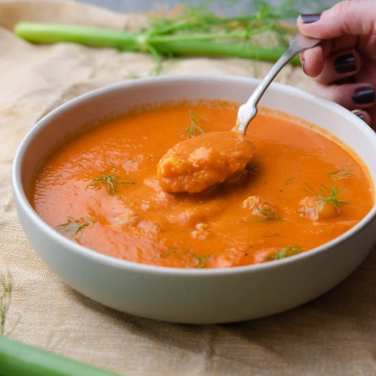 Tomato Fennel Bisque with Prawns