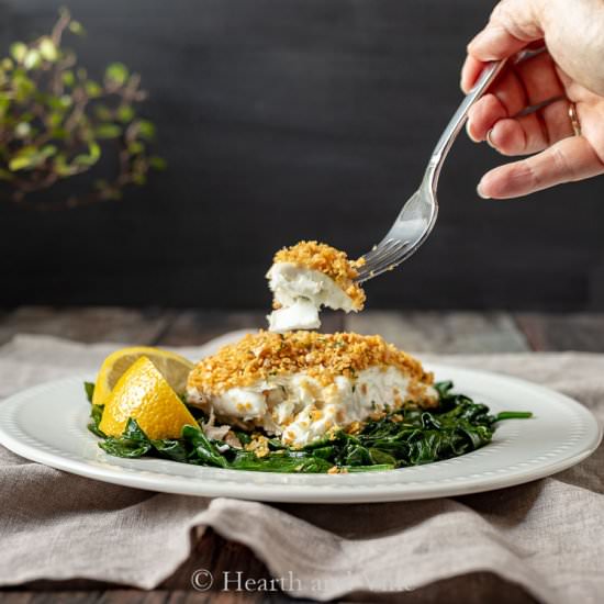 Baked Halibut with Chickpea Crust