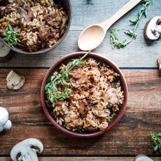 Baked miso mushroom brown rice