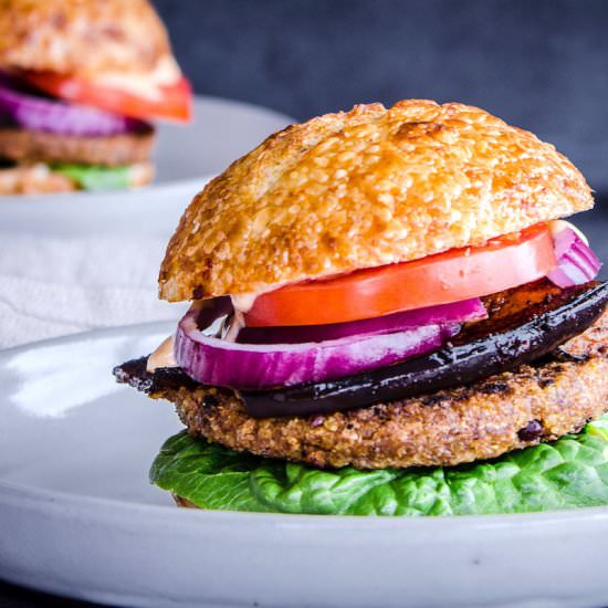 Smoky Eggplant Bean Burger (vegan)