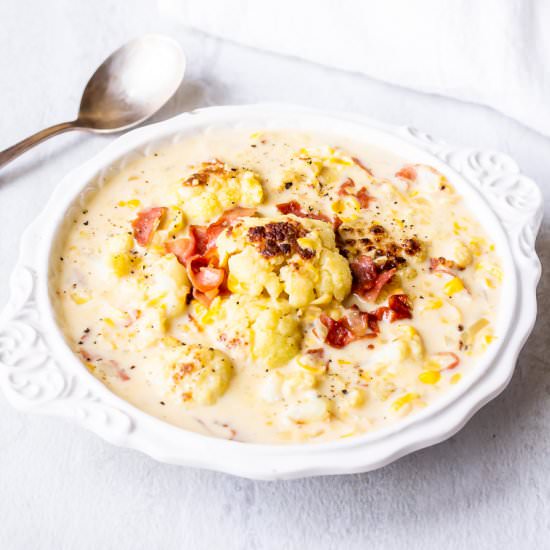 Roasted Cauliflower Corn Chowder