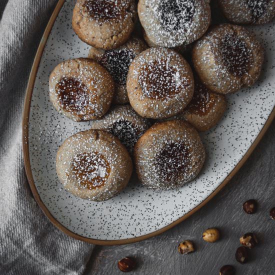 Hazelnut Spice Jam Thumbprint Cookies