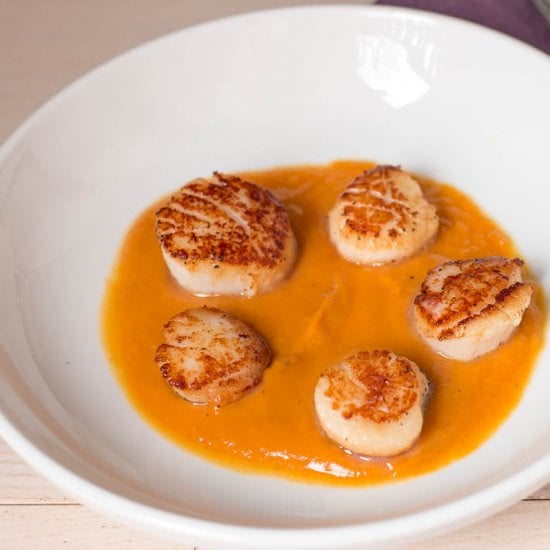 Scallops & Roast Sweet Potato Puree