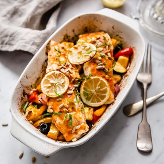 Moroccan Fish One Tray Bake