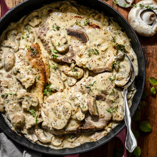 Pork Chops & Mustard Mushroom Sauce