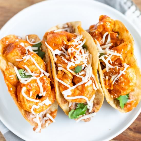 Spicy Shrimp Tacos & Refried Beans