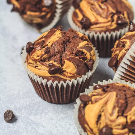 Chocolate Peanut Butter Banana Muffins