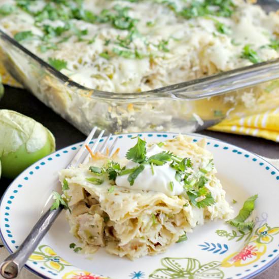 Salsa Verde Chicken Enchilada Stack