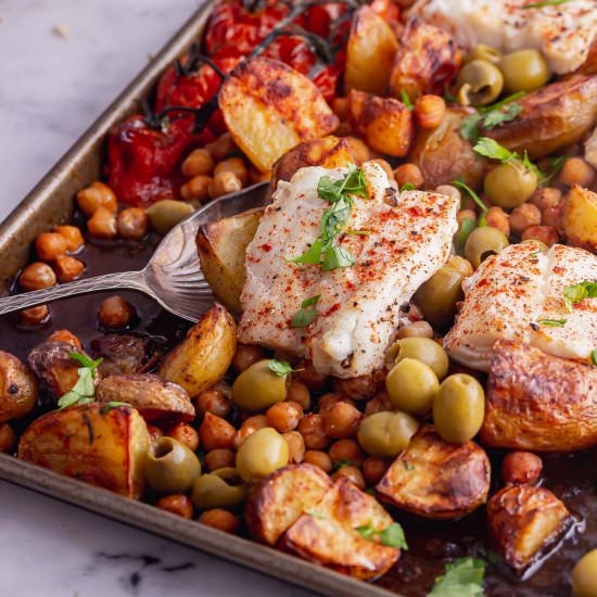 Baked Cod with Potatoes & Chickpeas