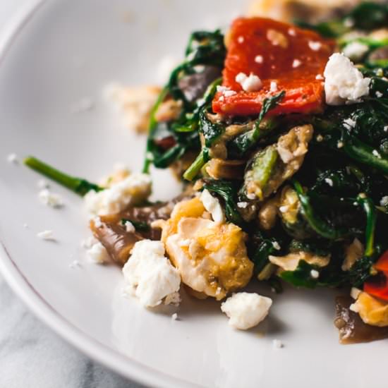 Warm Arugula Salad with Roasted Veg