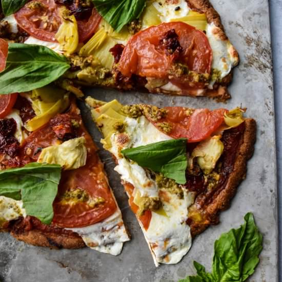 Tomato and Artichoke Pesto Pizza