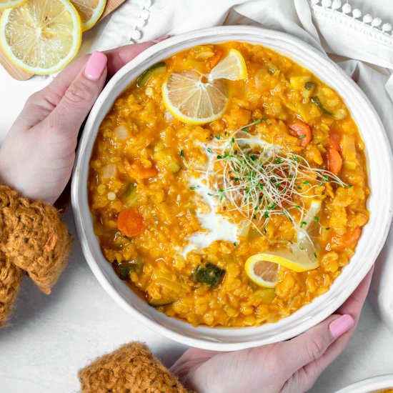 Vegan Red Lentil Leek Soup