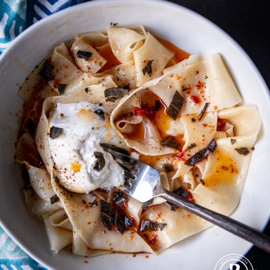 Pilsner Pappardelle with Harissa