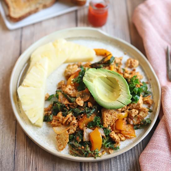 Tofu scramble with kale and avocado