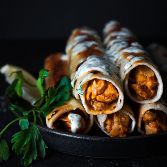 Vegan Buffalo Chicken Taquitos