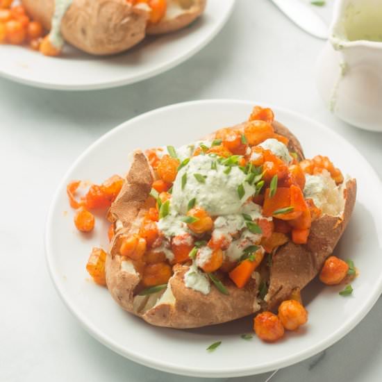 Buffalo Chickpea Stuffed Potatoes