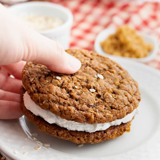 Chewy Vegan Oatmeal Cream Pies!