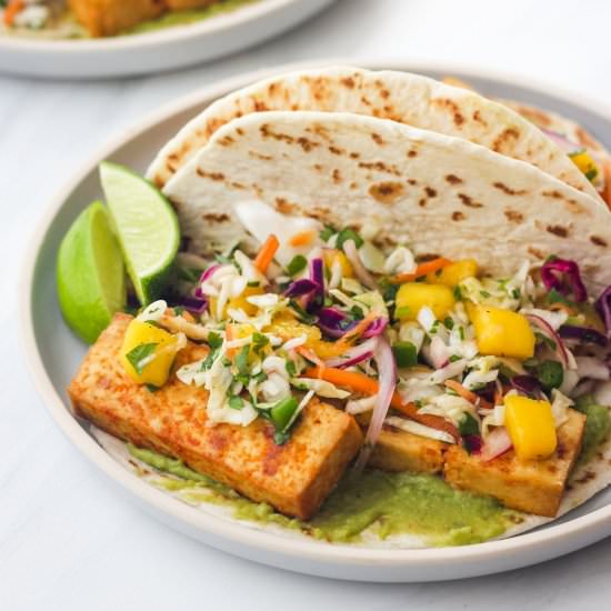 Tofu Tacos with Mango Slaw