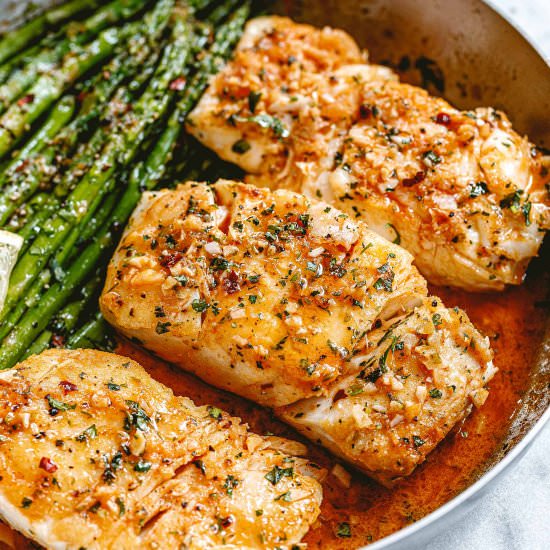 Butter Cod with Lemon Asparagus