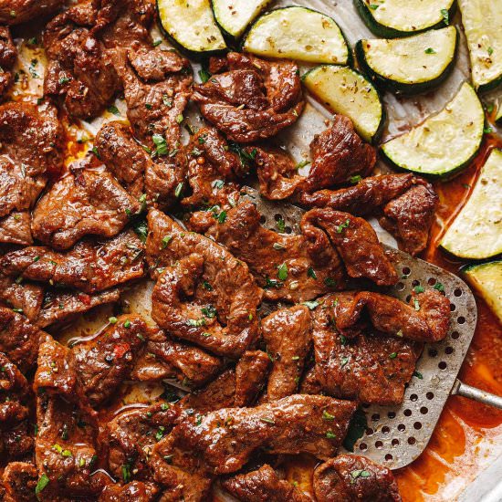 Sheet Pan Steak with Lemon Zucchini