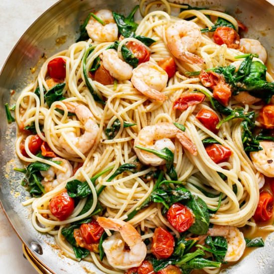 tomato spinach shrimp pasta