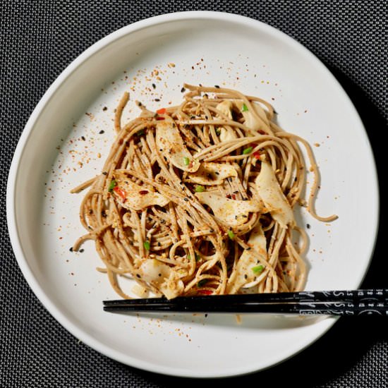 Abalone/paua with soba noodles