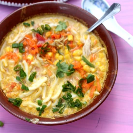 Sweet Corn and Chicken Udon Soup