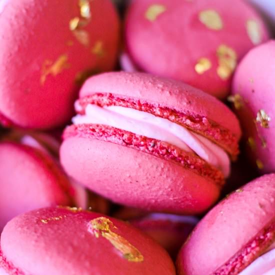 Strawberry Champagne Rose Macarons