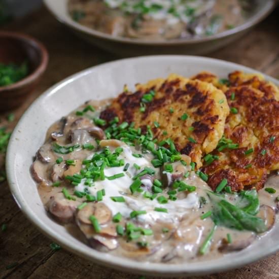 Hash Browns with Creamy Mushrooms