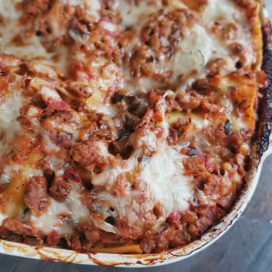 vegan sausage lentil lasagna