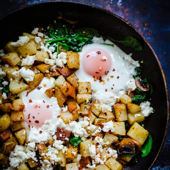 Egg, Mushroom, Potato, Spinach Hash