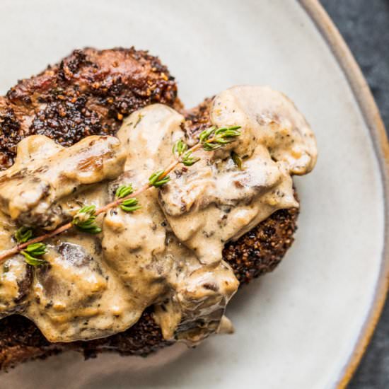 Cast Iron Pepper Crusted Steak