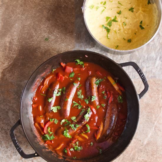 Sausage-Pepper Ragu with Polenta