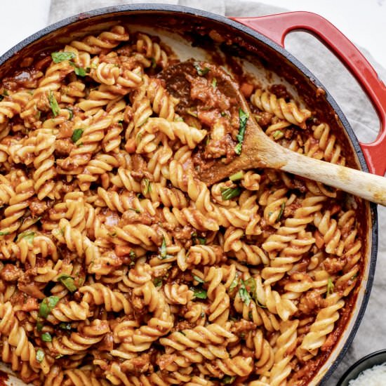 Fusilli Pasta with Ragu Sauce