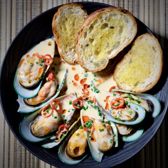 NZ mussels steamed in sake and miso