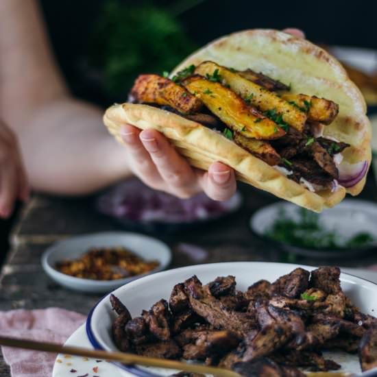 Greek pork gyro with carrot sauce