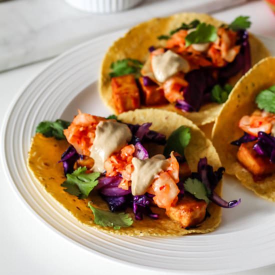 Gochujang Tofu and Kimchi Tacos