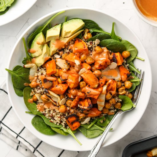 sweet potato bowl + spicy tahini
