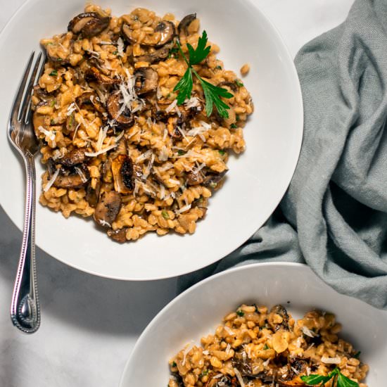 Creamy Farro with Crispy Mushrooms