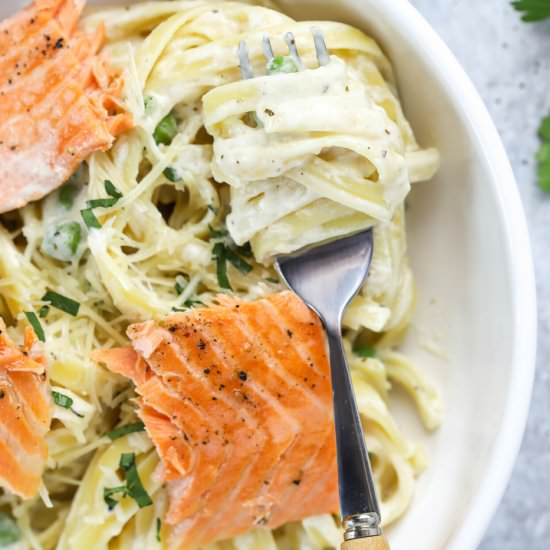 Fettuccine Alfredo with Salmon