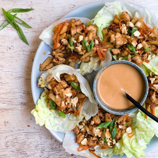 Spicy thai chicken lettuce wraps
