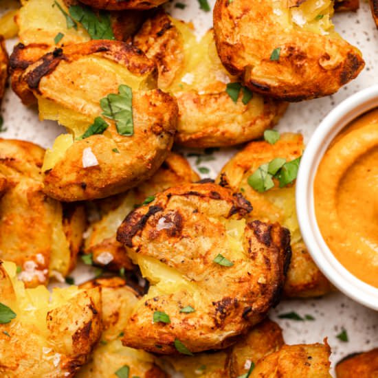 Crispy Romesco Smashed Potatoes